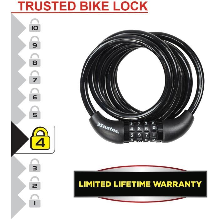 Antivol Velo MASTER LOCK 8221EURDPRO Cable torsade 1 8m Combinaison programmable