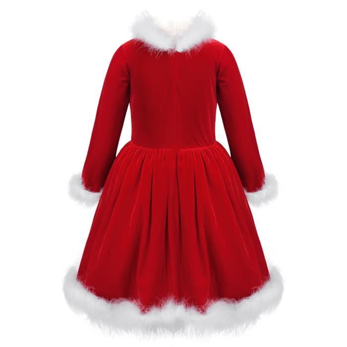 Inlzdz Enfant Fille Robe Noël Velours Rouge Déguisement Mère Noël