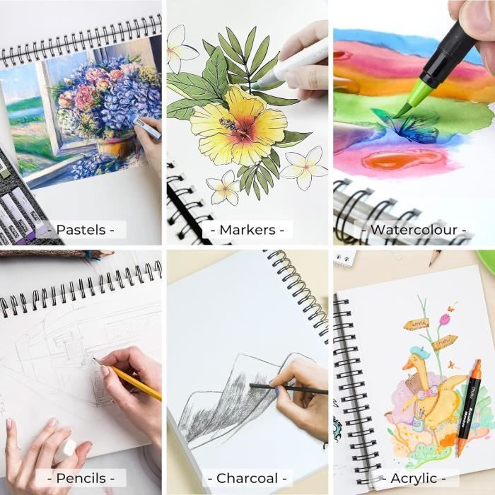 Kangaro Art Carnet De Croquis A5 à Couverture Rigide En Polyuréthane Noir 80 Feuilles 140 G Papier Crème