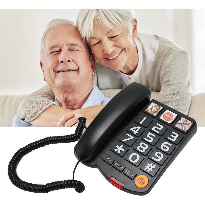 Téléphone Fixe, Téléphone à Grosse Touche One Touch Dial Multifonction LD  269SP Mains Libres pour Les Personnes âgées (Noir)