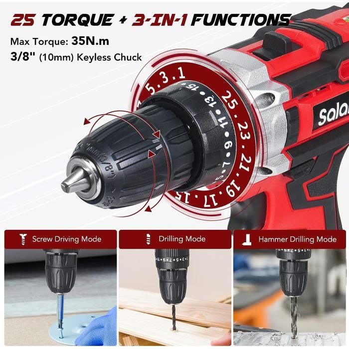16.8V Visseuse Devisseuse Sans Fil avec Batteries, 20Nm Perceuse Visseuse, 18 1 Réglages de Couple, 2 Vitesses, LED, pour la Bricolage 16.8V Visseuse Devisseuse Sans Fil avec Batteries, 20Nm Perceuse Visseuse, 18 1 Réglages de Couple, 2 Vitesses, LED, pour la Bricolage