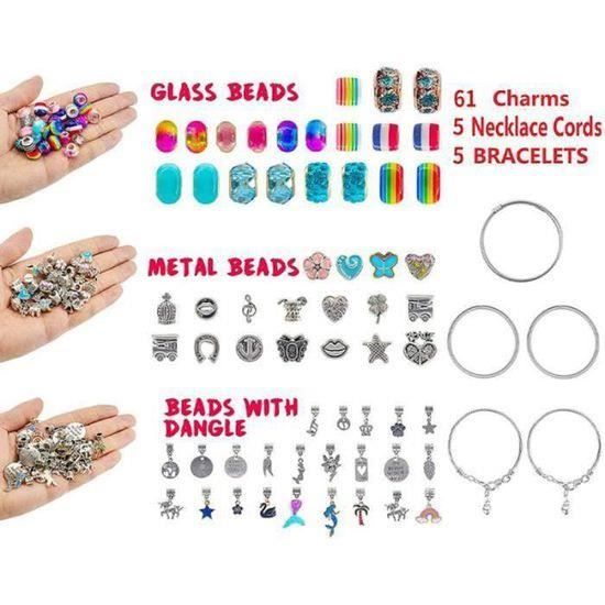 Kit De Fabrication De Bracelets Pour Fille – Perles, Breloques (sirène, Etc.) – Boîte De Rangement – Cadeau Créatif 5 à 12 Ans