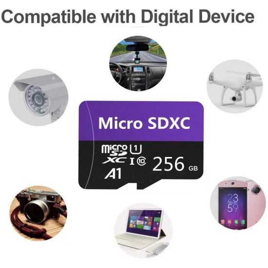 Geneircc Carte Micro SD haute vitesse Classe 10 avec adaptateur gratuit 256 Go/400 Go/512 Go/1024 Go 512 Go 