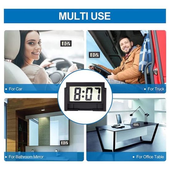 Horloge Numérique LED Pour Tableau De Bord Voiture – Mini Horloge Date/Heure Avec Grand Écran, Fixation Solide Adhésive, Idéale Camion/SUV