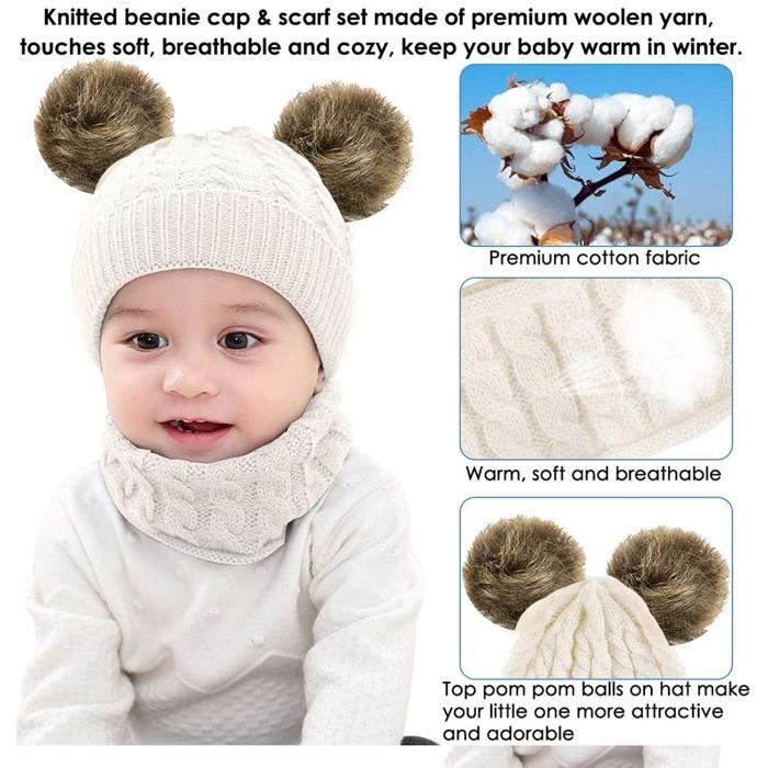 Bébé Bonnets et écharpes en Tricot Fille Hiver Pompom Tricotés
