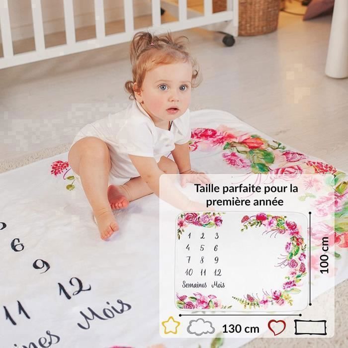 Couverture Mensuelle Bébé Personnalisable - Thème Baseball, 130x101 Cm, Polaire Douce, Lavable Machine