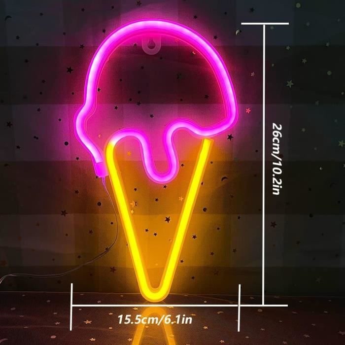 UExnkj-Y Enseigne Néon Crème Glacée USB - Décoration Lumineuse Réglable Pour Glacier, Café Et Boutique