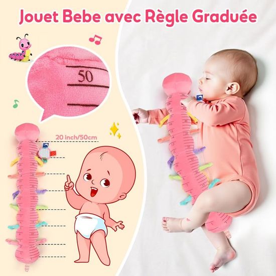 Jouet Peluche Chenille Musicale Toyzey - Jouet D'Éveil Bébé 0-6 Mois Rose - Cadeau Naissance