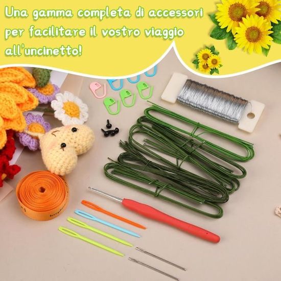 Kit DIY Fleurs Au Crochet - 12 Bouquets (tournesol, Orchidée) Avec Crochet, Fil Et Instructions - Pour Décoration Ou Cadeau