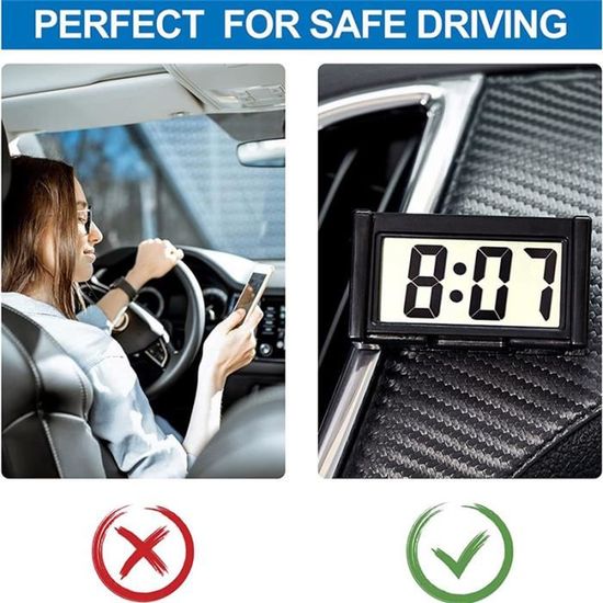 Horloge Numérique LED Pour Tableau De Bord Voiture - Affichage Date/heure, Adhésif Double Face, Mini Format 7,8x4 Cm