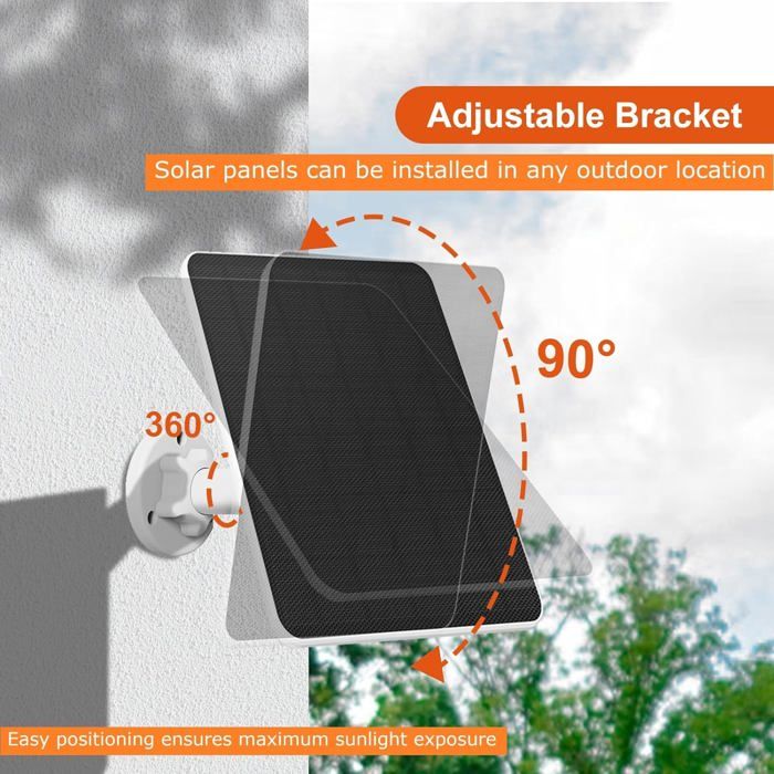 Panneau Solaire 6W Pour Caméra Ring – Chargeur Rapide USB-C, étanche IP65, Câble 4 M, Blanc