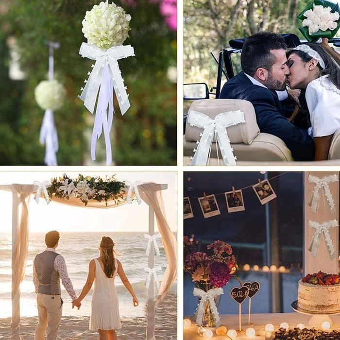 Décoration Voiture Mariage 30 Pièces Noeud Ruban Mariage Avec Cœur, 22x13cm Nœuds Pour Antenne De Deco Noel Pour Voiture