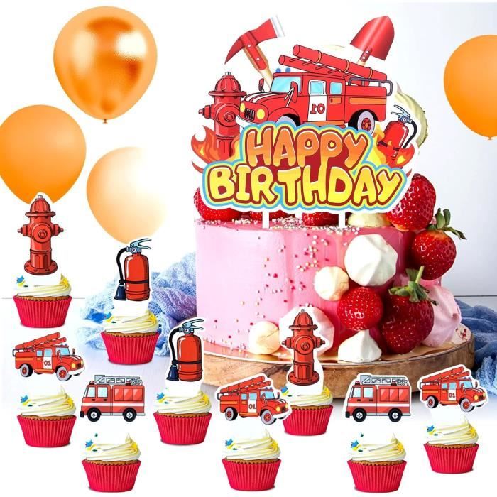 Décoration de gâteau pompier pour anniversaire | Figurine de camion de pompiers en fondant | Décoration camion de pompiers pour fêtes d'anniversaire d'enfants | Camion de pompiers - France