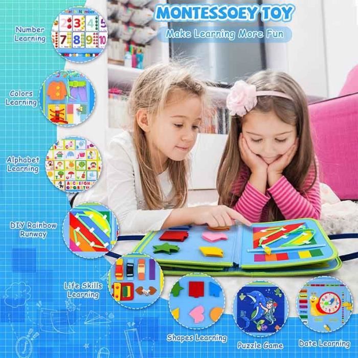 Busy Board Montessori pour enfants, planche Montessori 4 couches, jeux Montessori 1 2 Busy Board Montessori pour enfants, planche Montessori 4 couches, jeux Montessori 1 2
