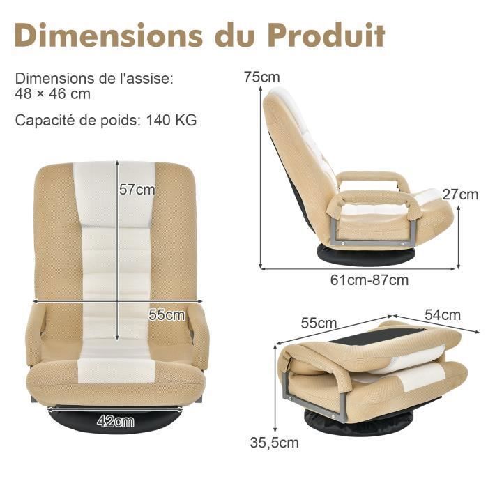 Fauteuil Relax Korsika Juskys - Pivotant 360° Pliable, Rembourrage 5 Couches, Velours Gris Confortable