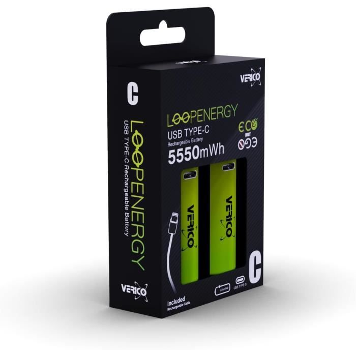 Battsea Batterie AA 1,5 V Avec USB, C, 4 Piles AA