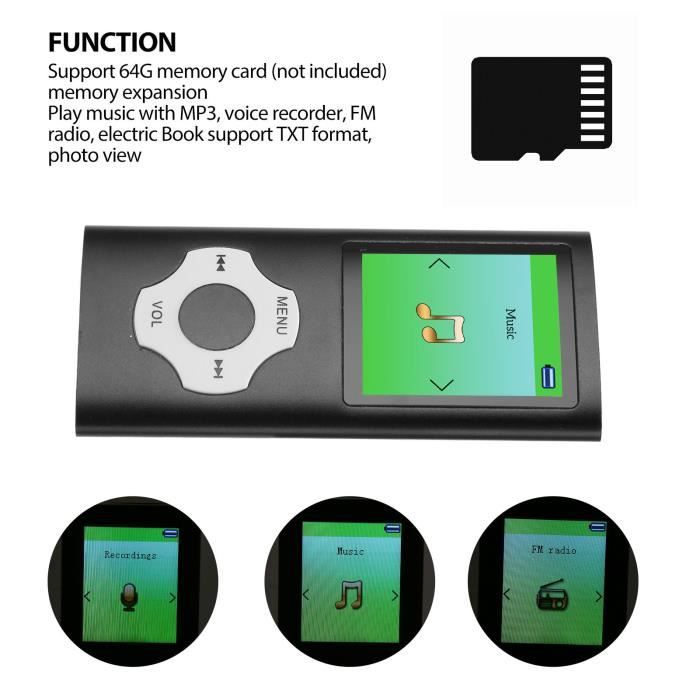 Lecteur MP3 Portable Avec Écran LCD 1,8" – Support Carte 64 Go, Radio FM, Enregistrement Vocal, Idéal Étudiants & Enfants (Noir)