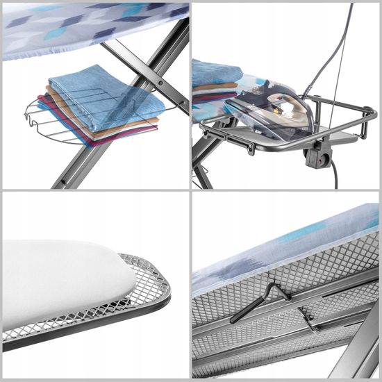 KADAX Planche à repasser de table 110 x 30 cm – Table à repasser stable pour centrale vapeur, pliable, réglable en hauteur, avec repose-fer résistant à la chaleur, compartiment extensible