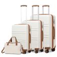 Kono Ensemble de valises légères en ABS rigide avec serrure TSA + sac cabine Ryanair 40 x 20 x 25 cm, turquoise, 4 Piece Set, Crème-0