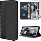 BOOLING Coque avec 2 Verres Trempés pour Samsung Galaxy S24 Ultra, Protection Magnétique Cuir PU Noir Motif Mosaïque