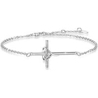 Bracelet Croix/Bracelet De Cheville pour Femme En Argent Sterling 925 Bracelet Croix Coeur Reglable/Gros Bracelet Bijoux En A