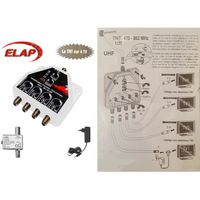Pack amplificateur distributeur TNT RÉGLABLE 40 dB 1 entrée–4 sorties TV (ELAP) + Adaptateur d’Alimentation CATV pour antennes