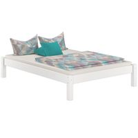 60.35-14WM Lit futon pin massif lasuré blanc, design moderne sans tête de lit, surface de couchage 140x200, lit adulte y compris