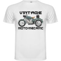 T-shirt blanc homme "VINTAGE MOTO MECANIC" | Tee shirt style moto ancienne taille du S au XXL