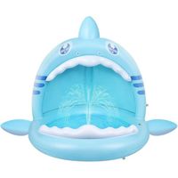 Piscine pour Bébé, Pataugeoire Gonflable Requin pour Jeunes Enfants avec Jet d'eau et Auvent, Aire de Jeux pour Intérieur Extéri2