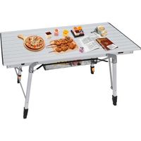 YUENFONG Table de camping pliable avec cadre en aluminium,Table de camping Pliante,réglable en hauteur,bis 30 kg,90 x 52 cm (Argent)