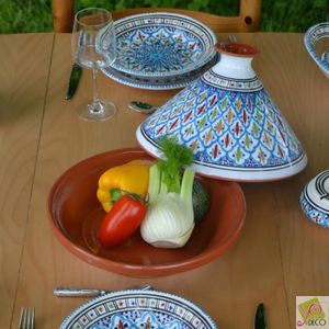 YODECO Service à couscous Marocain turquoise assiettes Tebsi - 12 pers pas  cher 