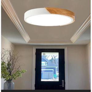 Plafonnier LED plafonnier salon lampe cuisine, métal aspect bois blanc, 23W  1300lm blanc chaud-blanc froid