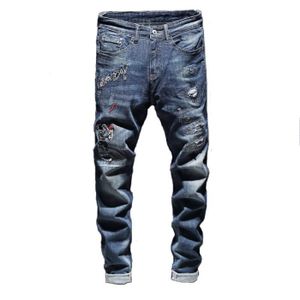 JEANS Jeans homme texturé avec Droit chambray de Marque Luxe Vêtement Masculin-Bleu