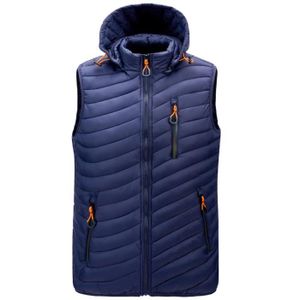 DOUDOUNE Doudoune Homme,Sans Manche Doudoune avec Capuche avec Zippé,Veste Ourlet arrondi en Duvet Chaud en Automne et Hiver-Bleu