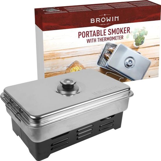 Fumoir De Table Angel Domäne Eversmoke Deluxe En Acier Inoxydable Avec 2 Brûleurs - Pour Poissons, Viandes, Balcon Ou Jardin