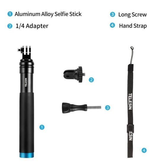 Perche Selfie Fibre De Carbone TELESIN 1.2m Étanché - GoPro Hero, Insta360, DJI Osmo Action