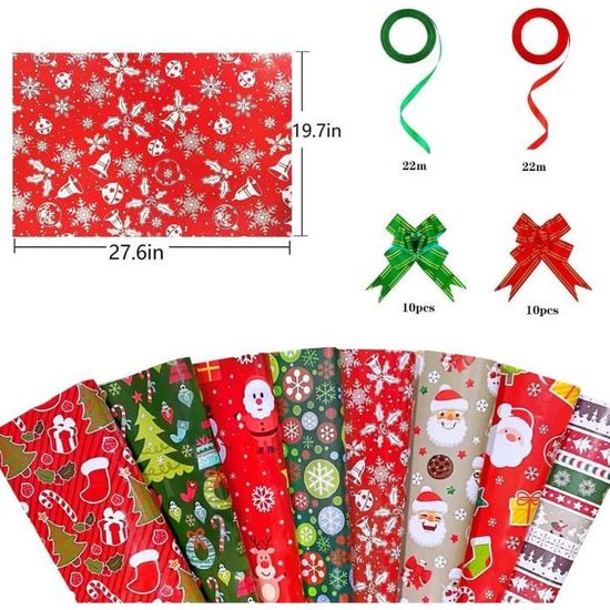 Papier Cadeau De Noël - Lot De 6 Feuilles Motifs Festifs (70x40cm) | Écologique Et Résistant Pour Emballage Cadeaux