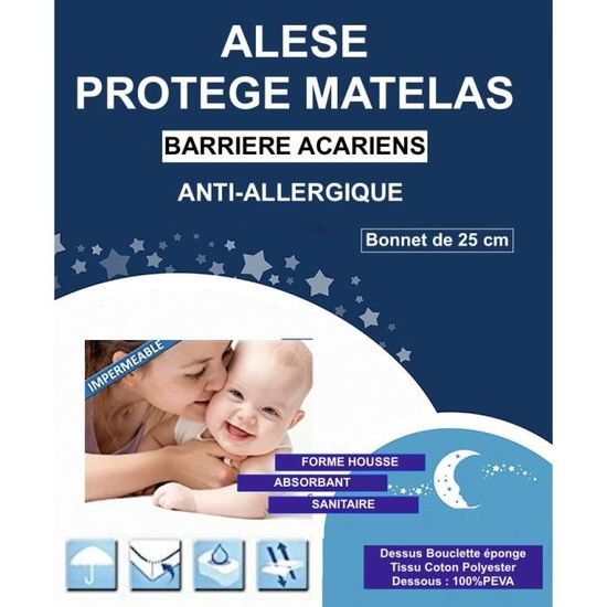 Alése (90X190)  protège-matelas Imperméable Anti-Acariens Anti-Allergique  Idéal incontinence