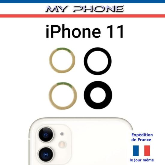 Vitre Caméra pour Apple IPHONE 11 en verre Sans cadre  Set de 2 lentilles + Adhésifs  Photo Arrière