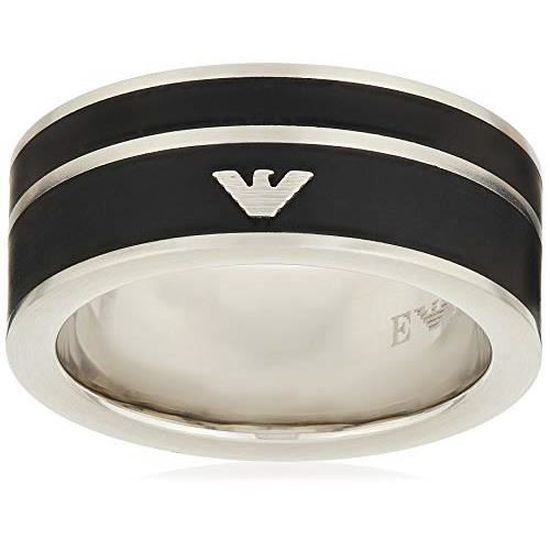 Emporio Armani Bague Homme Acier Inoxydable Argent Noir 64 EU