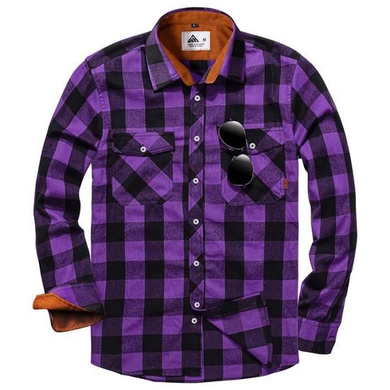 Chemise Homme Carreaux Manches Longues Printemps Casual Bicolore Grande Taille Violet Cdiscount Pret a Porter