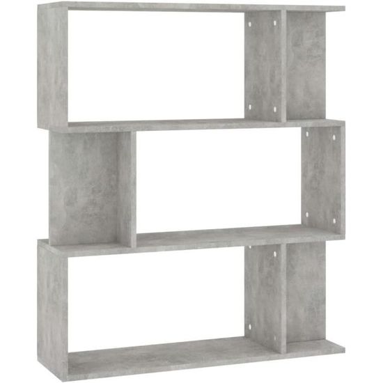 Bibliothèque / étagère Cloison WIFESE - 60x30x166 Cm - Gris Béton - Rangement Livres Et Décoration - 10