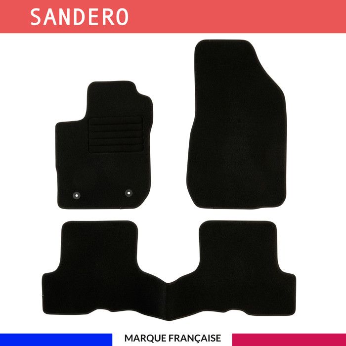 Tapis de sol voiture - Sur mesure pour DACIA SANDERO / STEPWAY (01/2018-12/2020) Antidérapant - 3 pièces : Protection arrière
