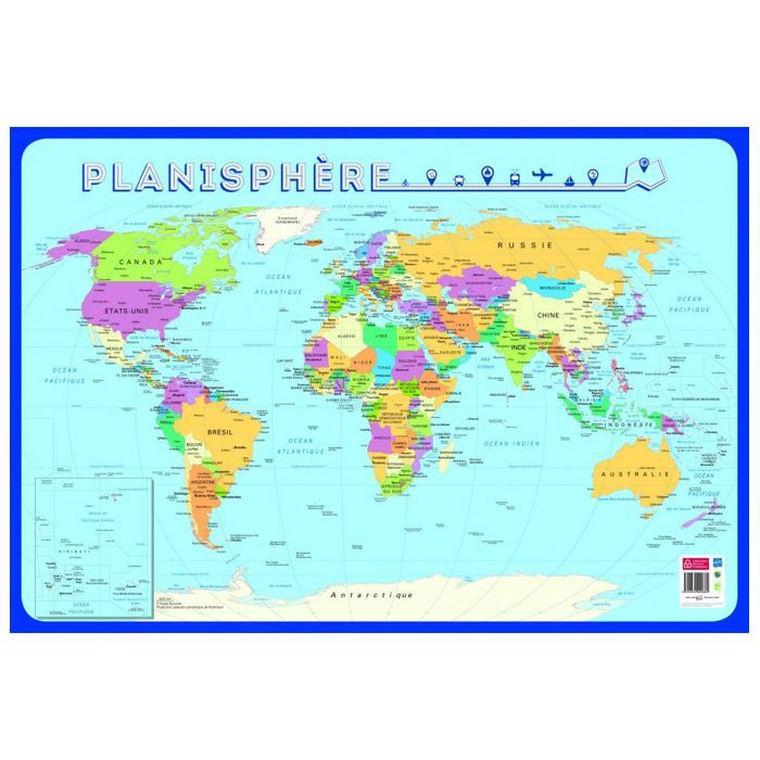 Accessoires pour enfant - Poster planisphère effaçable à sec - L 76 x l 52 cm 76 cm