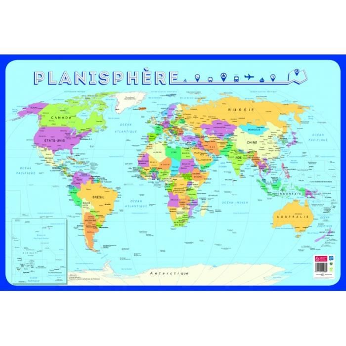 Accessoires pour enfant - Poster planisphère effaçable à sec - L 76 x l 52 cm 76 cm