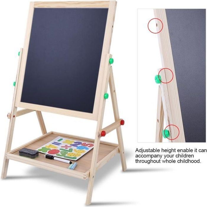 Tableau enfant - Chevalet d'art 2 en 1 -Tableau noir et tableau blanc magnétique, planche à dessin en bois pour enfants -PAI