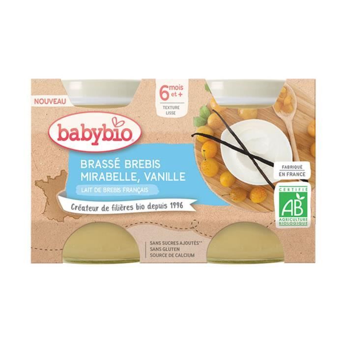 Babybio - Petit Pot Bébé Brassé Brebis Mirabelle Vanille - Bio - 2x130g - Dès 6 mois