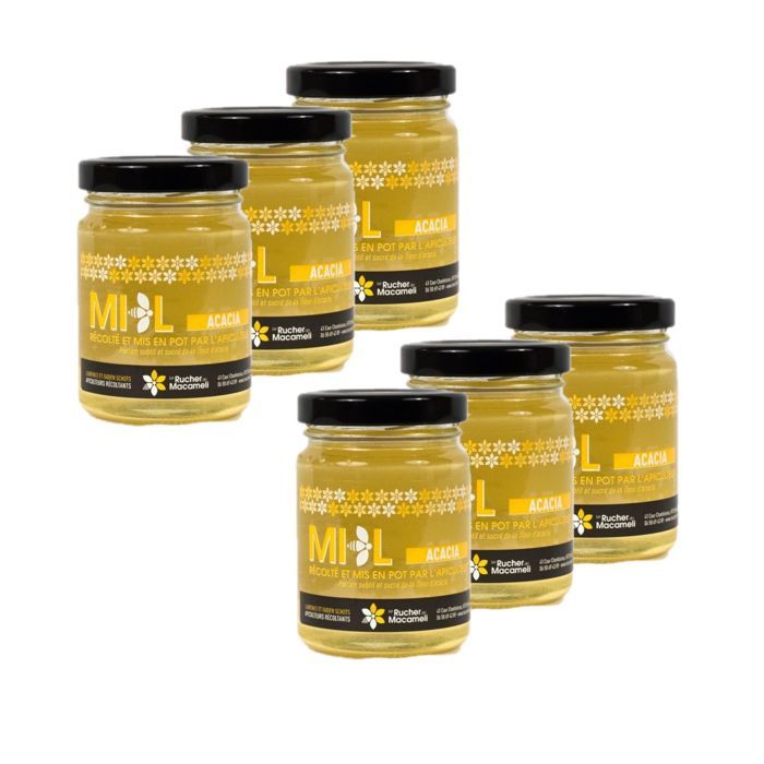 Lot 6x Miel d'Acacia - Monts du Lyonnais - Rhône Alpes - Le Rucher de Macameli - pot 125g