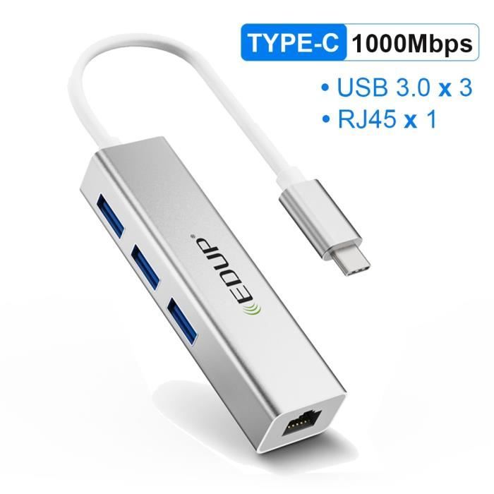 Stations d'accueil,EDUP USB C HUB 1000Mbps 3 Ports USB 3.0 Type C HUB USB vers Rj45 Gigabit Ethernet adaptateur - Type C Adapter