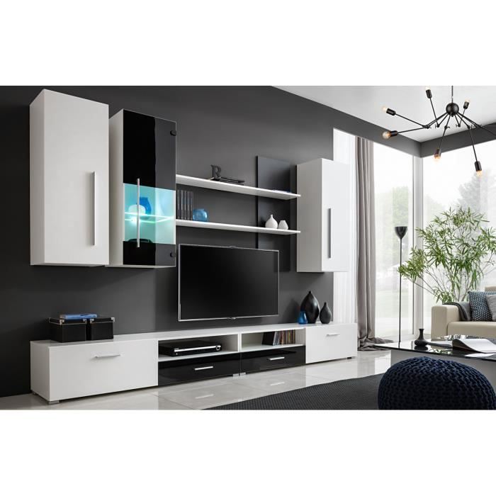 TAHITI - Unité murale style contemporain 6 pcs - Éclairage LED inclus - Mur TV - Ensembles meubles salon séjour - Meuble bas TV -